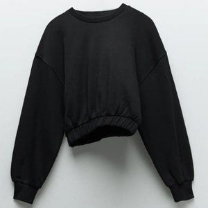 NWT Zara Black Gathered Hem Sweatshirt, M
